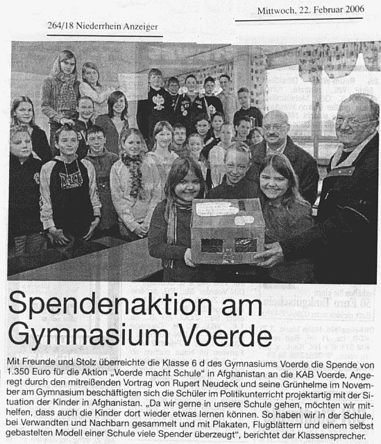 Bericht im Niederrhein Anzeiger am 22. Feb. 2006