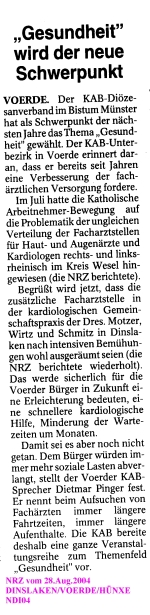 Artikel NRZ vom 28.08.2004 -Klicke und Bild erscheint in Farbe und Gr&ouml;&szlig;er