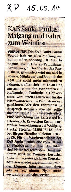 Rheinische Post vom 15.05.2014 -Klicke und Bild erscheint in Farbe und Gr&ouml;&szlig;er