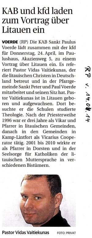 Rheinische Post vom 14.04.2014 -Klicke und Bild erscheint in Farbe und Größer