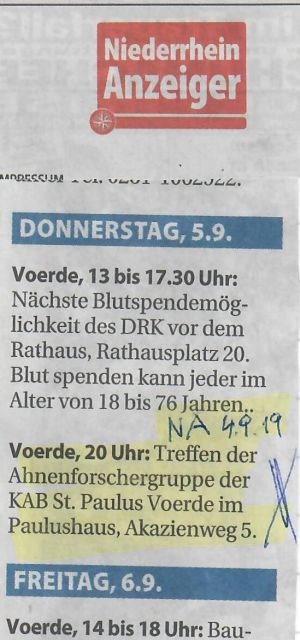 Bericht im Niederrhein Anzeiger (NA) -Klicken und lesen