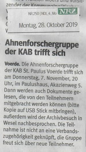 Bericht in der Neuen Rhein Zeitung (NRZ) vom 28.Oktober -Klicken und lesen