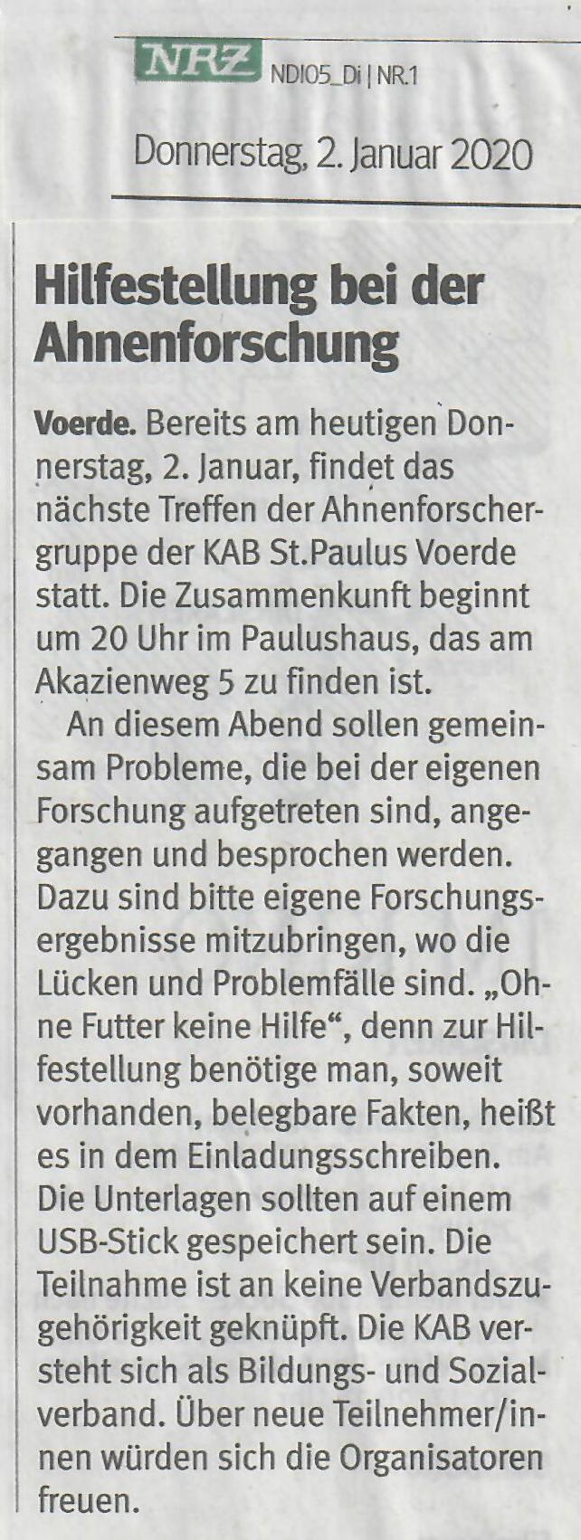 NRZ-Ank&uuml;ndigung vom 02.01.
