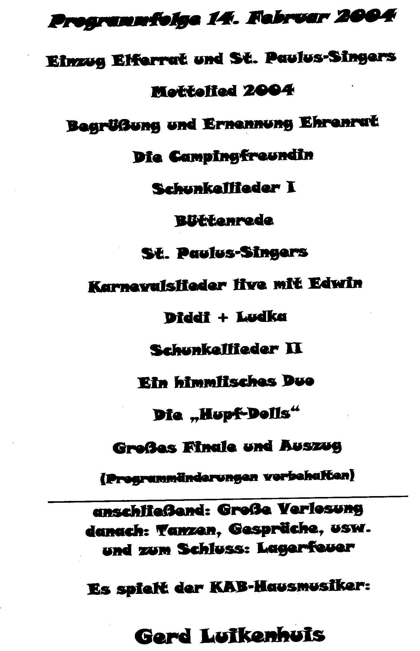 Heft Karneval Programm