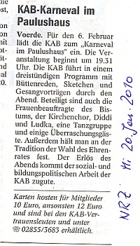 NRZ vom 20.01.2010 -Klicke und Bild erscheint in Farbe und Gr&ouml;&szlig;er