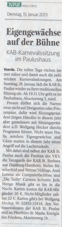 NRZ vom 15.01.2013 -Klicke und Bild erscheint in Farbe und Gr&ouml;&szlig;er