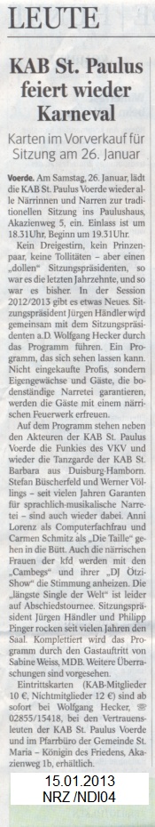 NRZ vom 15.01.2013 -Klicke und Bild erscheint in Farbe und Gr&ouml;&szlig;er