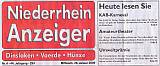 Niederrheinanzeiger Titelseite vom 28.01.2009 -Klicke und Bild erscheint in Farbe und Gr&ouml;&szlig;er